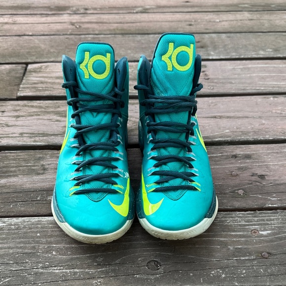 KD 5 Nike Teal and Yellow High-Top Sneakers, Hulk - Picture 1 of 4